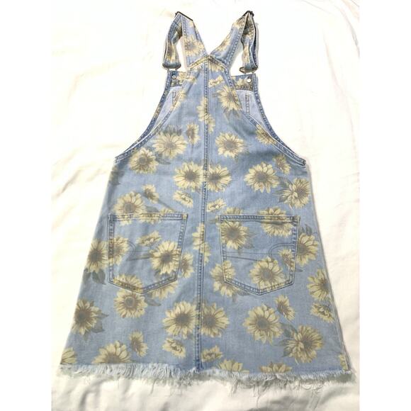 American Eagle Outfitters Overall Denim Dress Jumper Sz XS Sunflower Floral - Picture 3 of 14